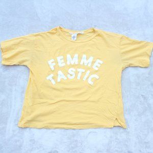 h&m femme-tastic yellow graphic tee